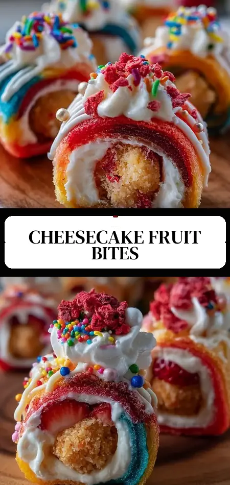 Pinterest pin (Design 3) for Fruit Roll-Ups Cheesecake Bites