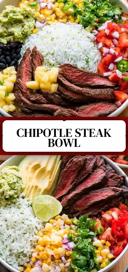 Pinterest pin (Design 3) for CHIPOTLE STEAK BURRITO BOWL COPYCAT RECIPE