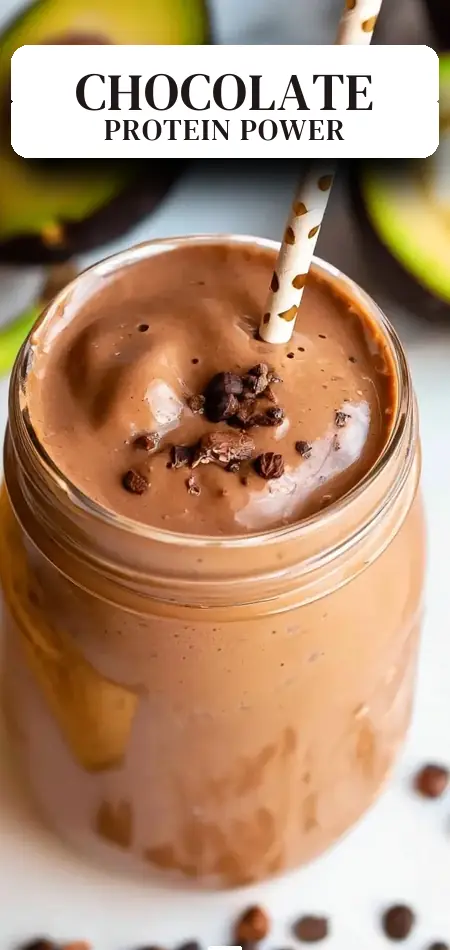 Pinterest pin (Design 2) for High Protein Chocolate Smoothie That Keeps You Full (Paleo, Dairy Free)