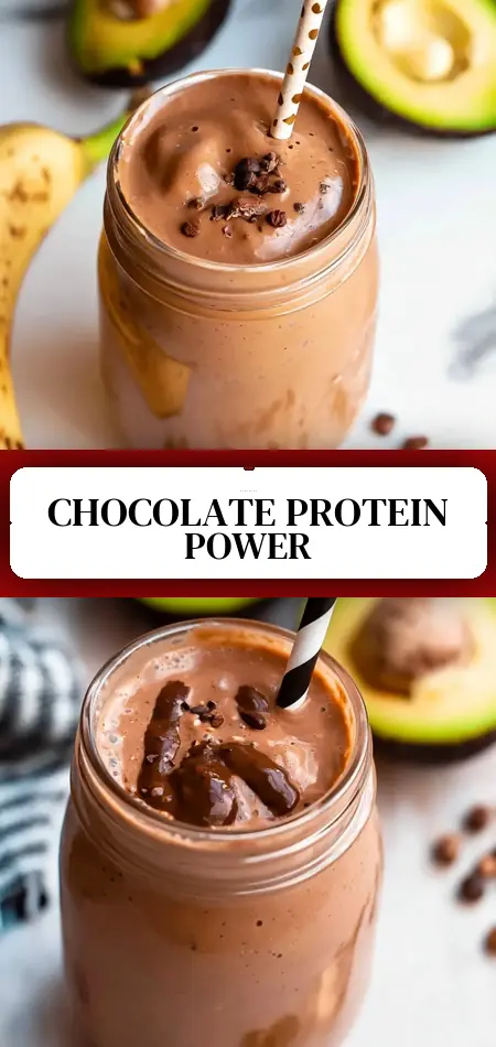 Pinterest pin (Design 3) for High Protein Chocolate Smoothie That Keeps You Full (Paleo, Dairy Free)