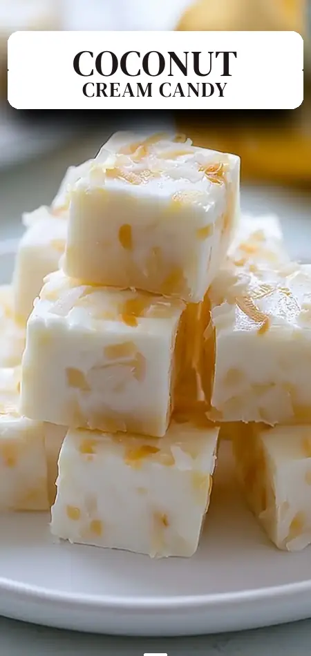 Pinterest pin (Design 2) for Delicious Coconut Cream Pull Candy Recipe for Sweet Treats