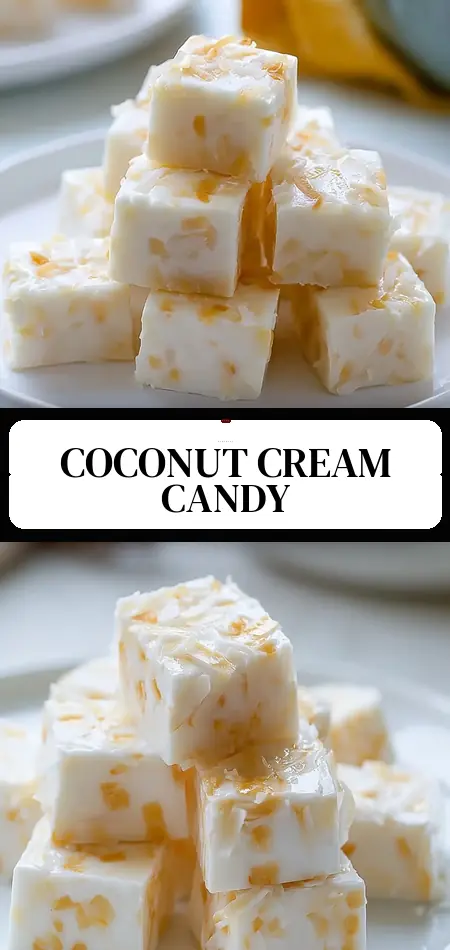 Pinterest pin (Design 3) for Delicious Coconut Cream Pull Candy Recipe for Sweet Treats