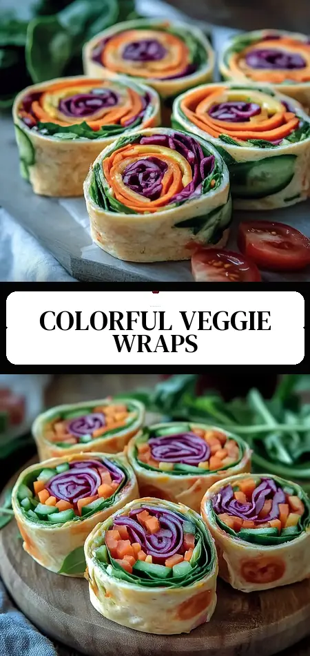 Pinterest pin (Design 3) for Rainbow Veggie Pinwheel Wraps Easy No-Cook Lunch Recipe for Healthy Meals