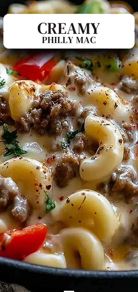 Pinterest pin (Design 2) for High-Protein Creamy Philly Cheesesteak Mac & Cheese Bliss
