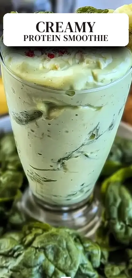 Pinterest pin (Design 2) for Creamy Protein Smoothie Recipe Easy Healthy Breakfast with Banana and Spinach