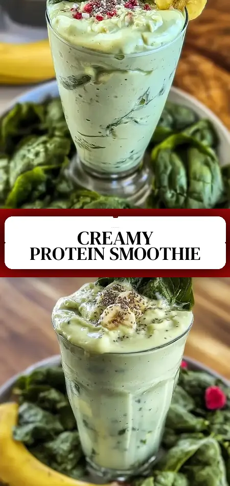 Pinterest pin (Design 3) for Creamy Protein Smoothie Recipe Easy Healthy Breakfast with Banana and Spinach