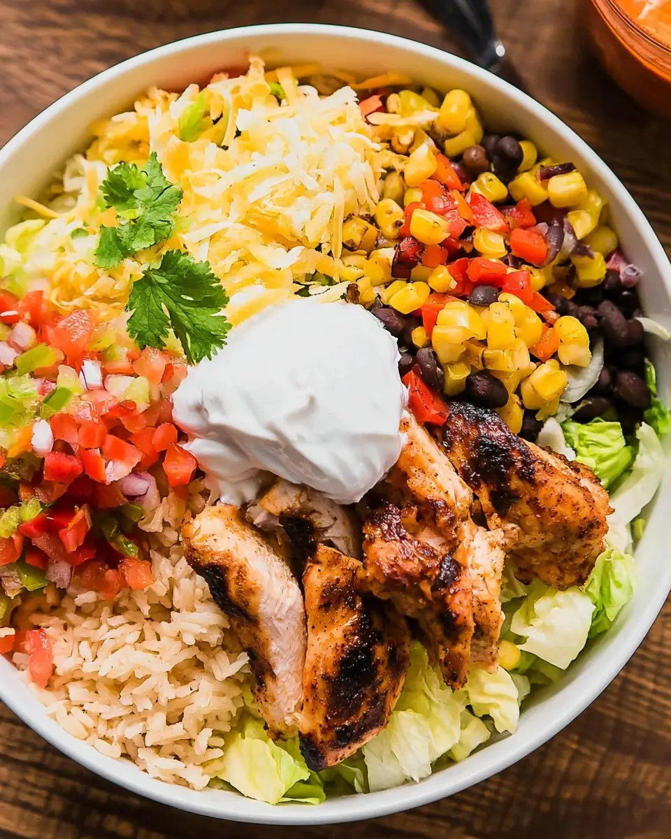 A delicious plate of Cajun Grilled Chicken Burrito Bowl