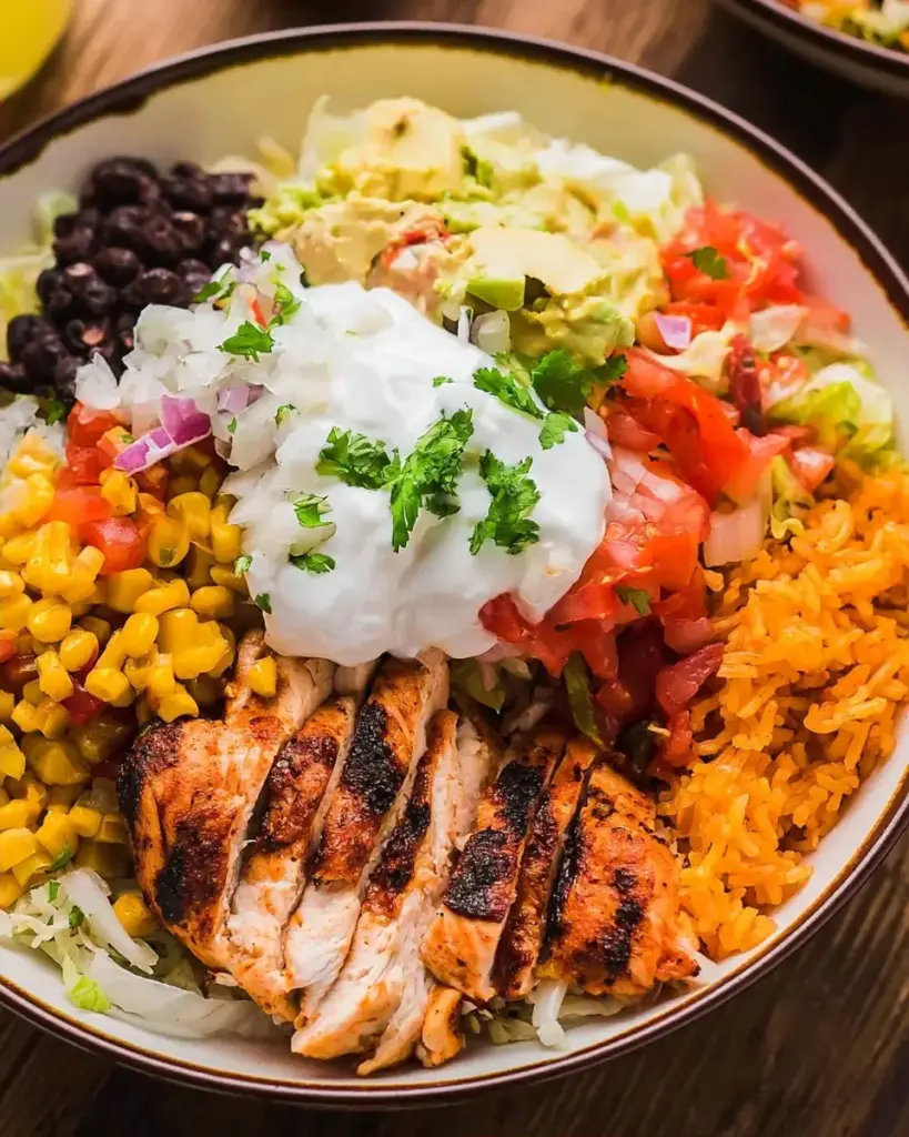 A delicious plate of Cajun Grilled Chicken Burrito Bowl