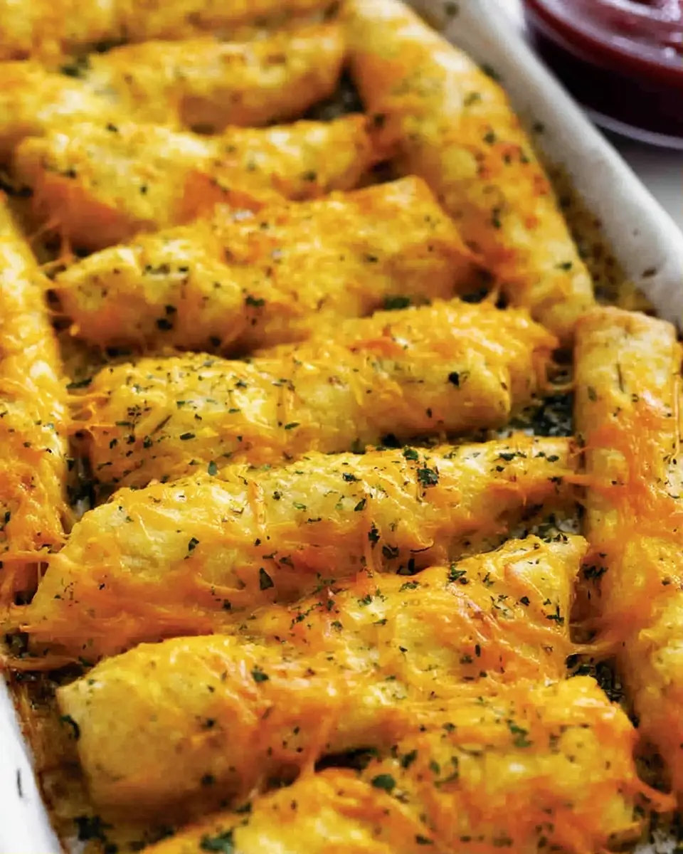 A delicious plate of Cheesy Cheddar Garlic Breadsticks