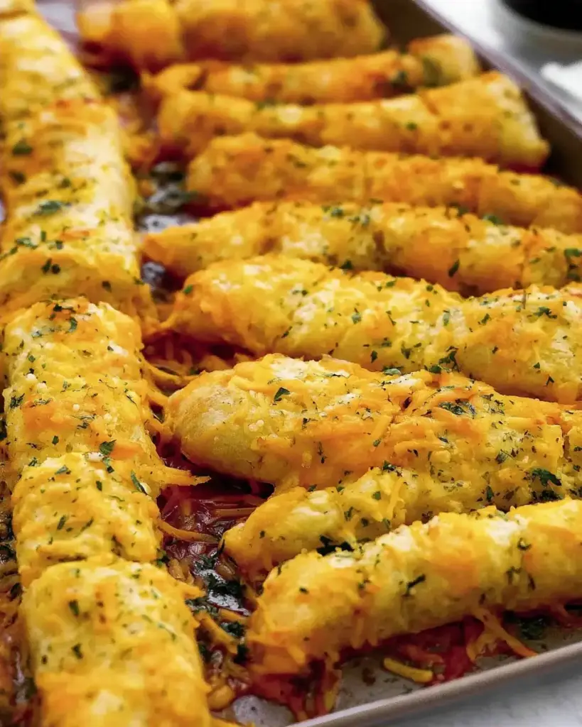 A delicious plate of Cheesy Cheddar Garlic Breadsticks
