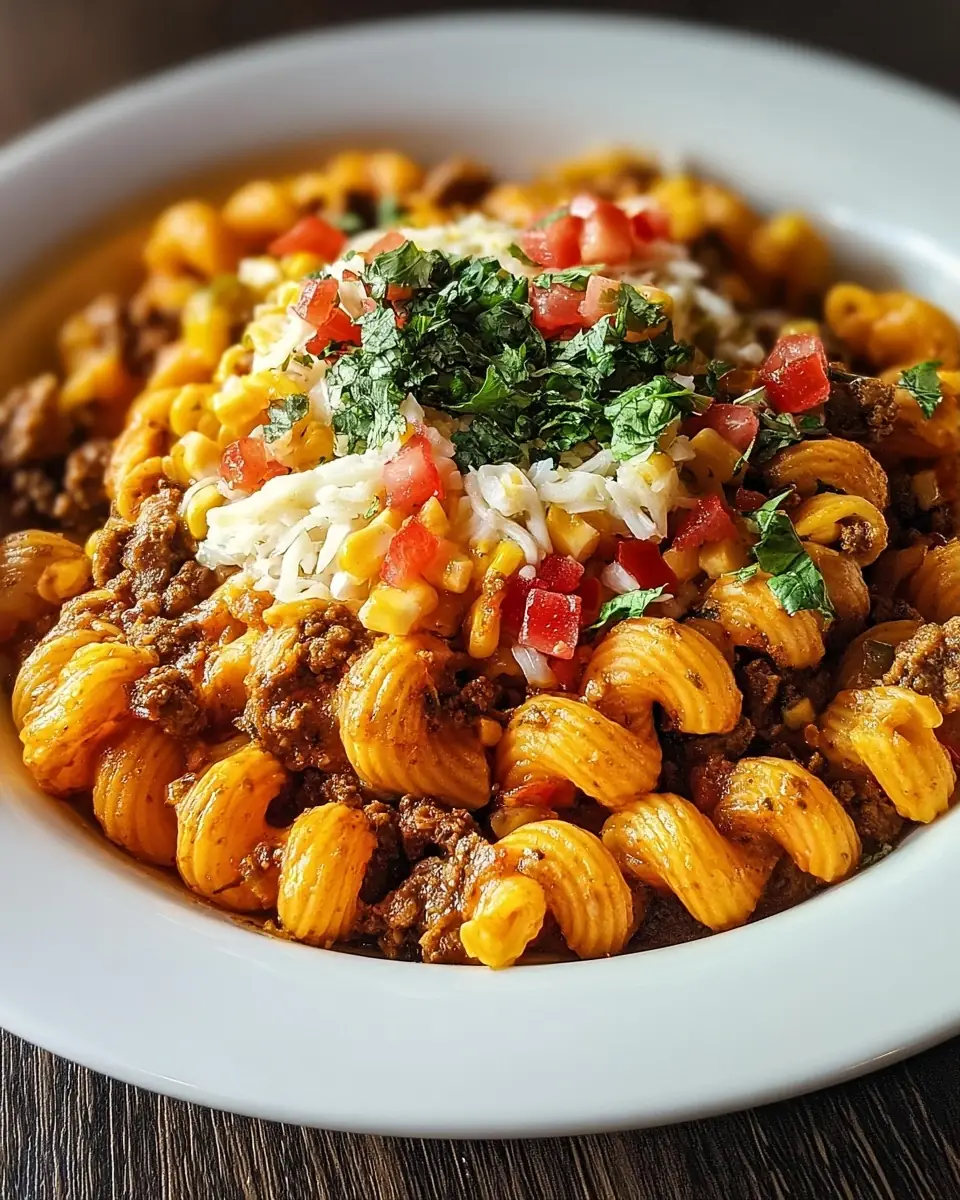 A delicious plate of Cheesy Taco Pasta