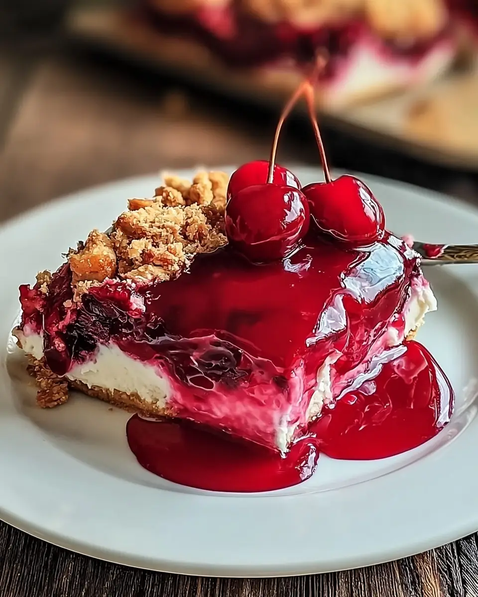 A delicious plate of Cherry Cheesecake Dump Cake