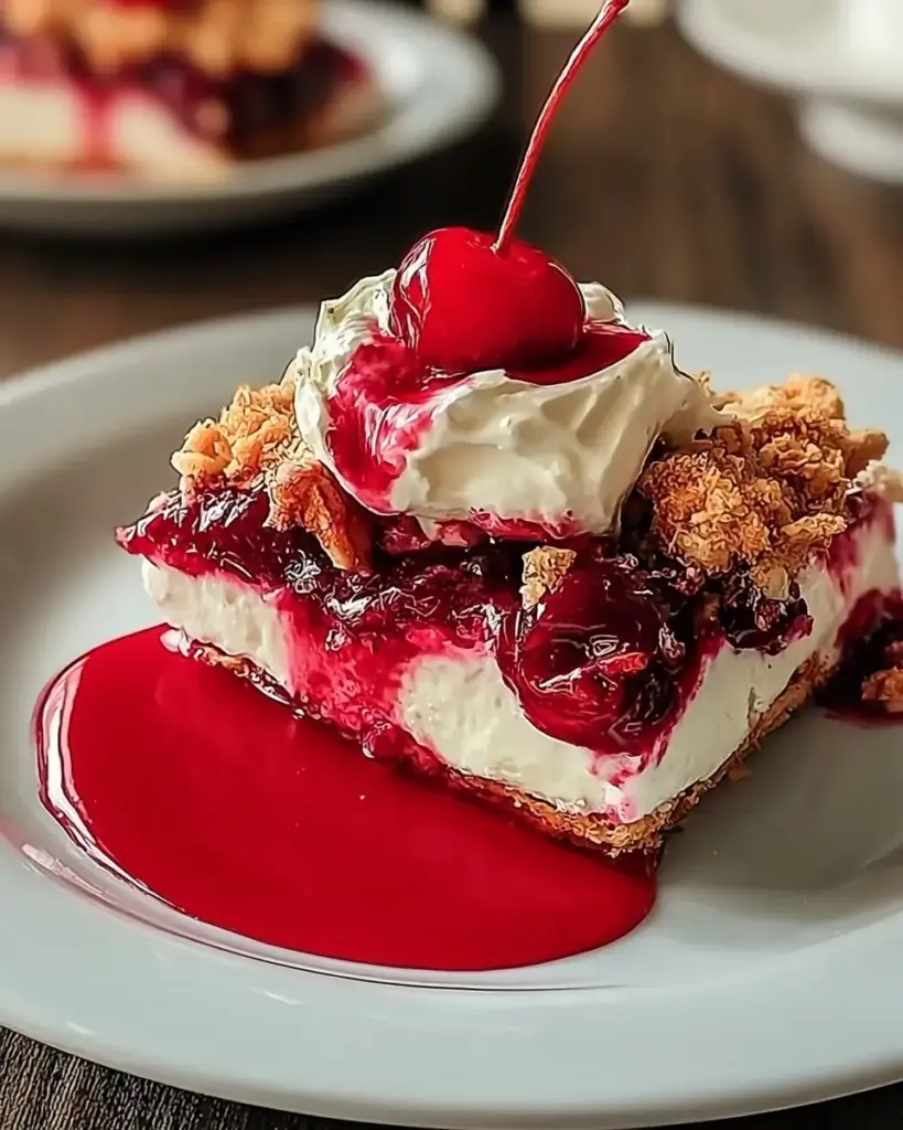 A delicious plate of Cherry Cheesecake Dump Cake