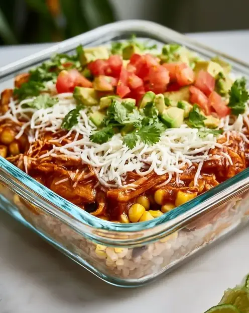 A delicious plate of Chicken Enchilada Bowls