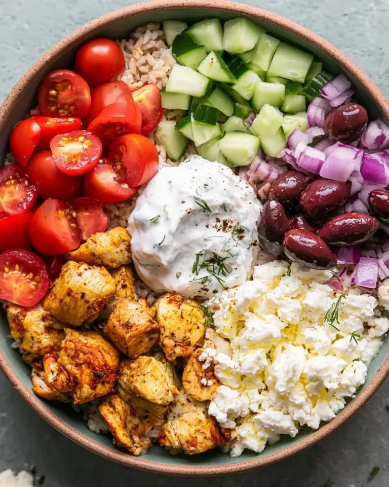 A delicious plate of Chicken Gyro Bowls