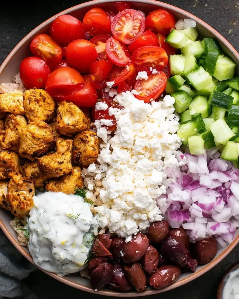 A delicious plate of Chicken Gyro Bowls