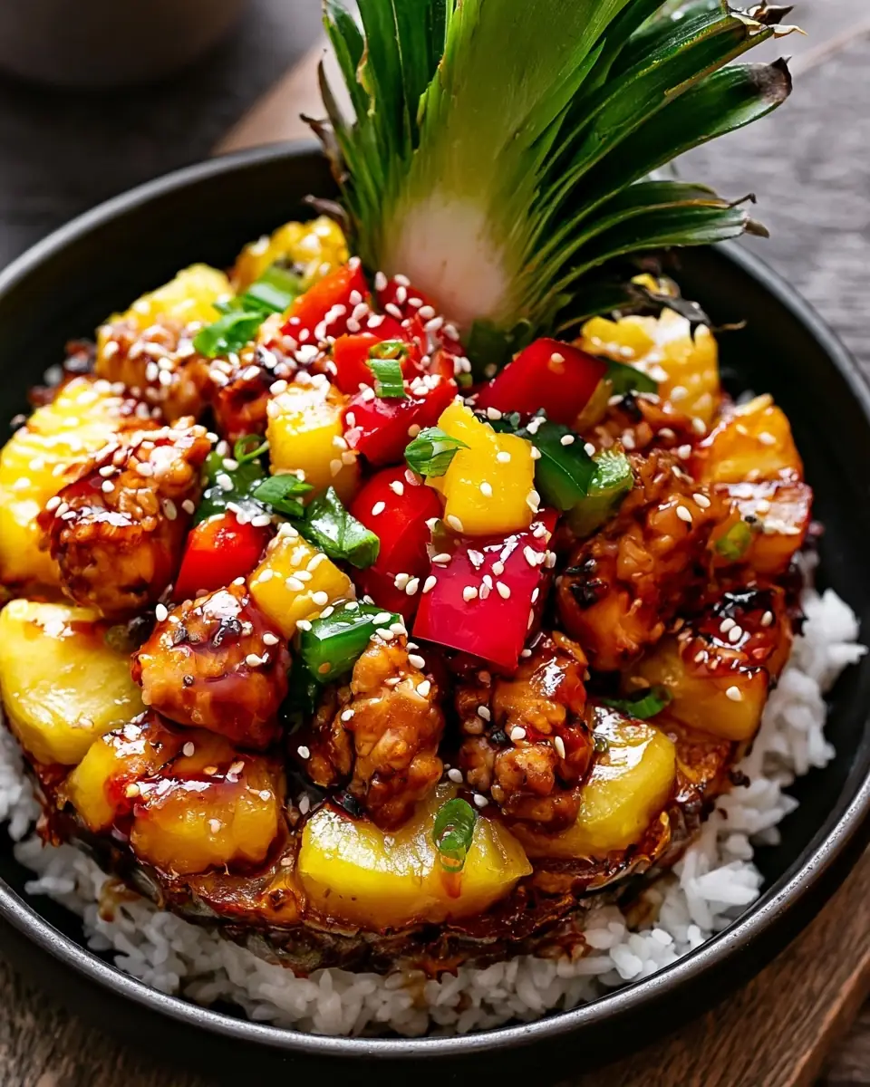 A delicious plate of Chicken Teriyaki Pineapple Bowls
