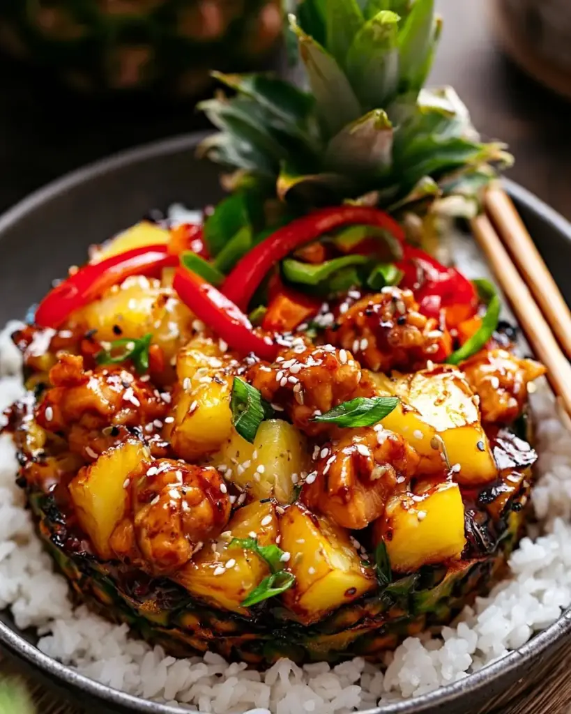 A delicious plate of Chicken Teriyaki Pineapple Bowls