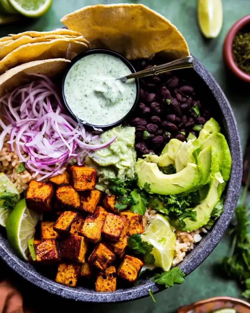 A delicious plate of Chipotle Tofu Burrito Bowls