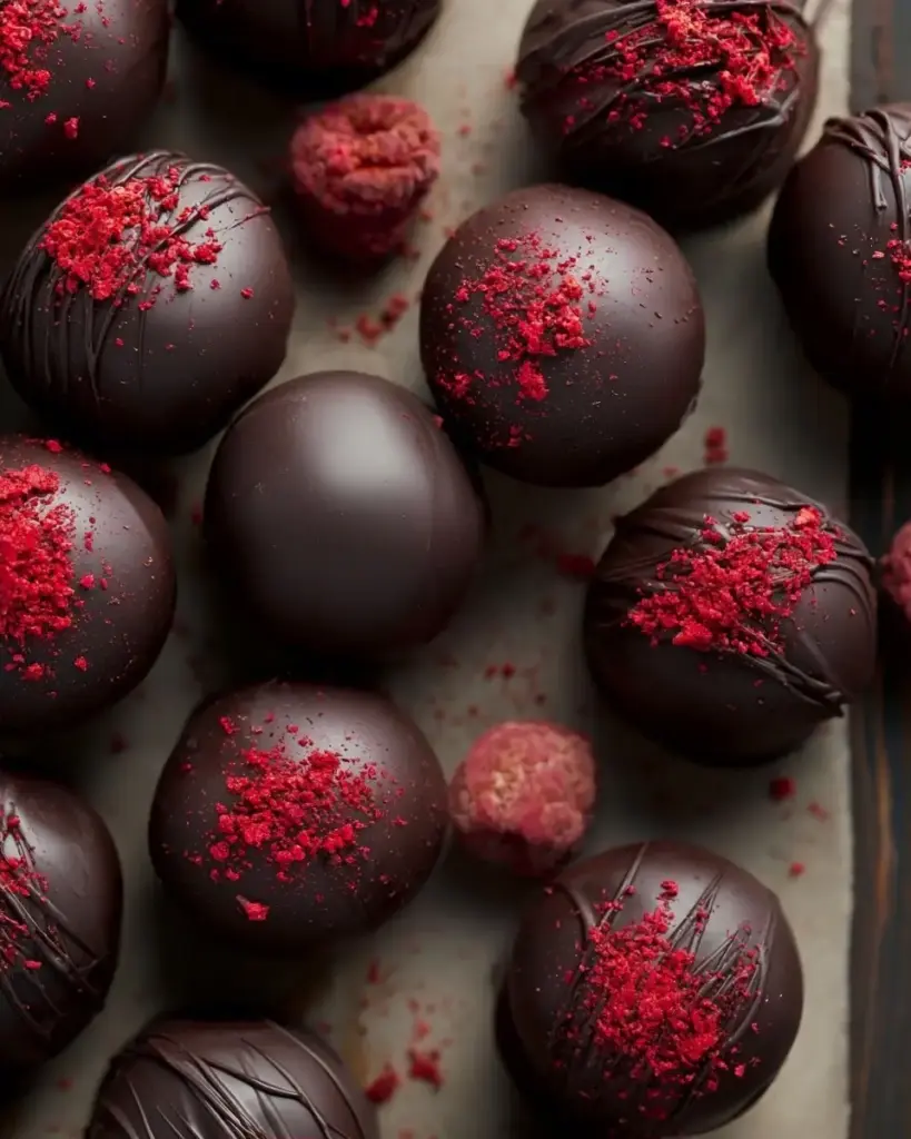 A delicious plate of Chocolate Raspberry Truffles