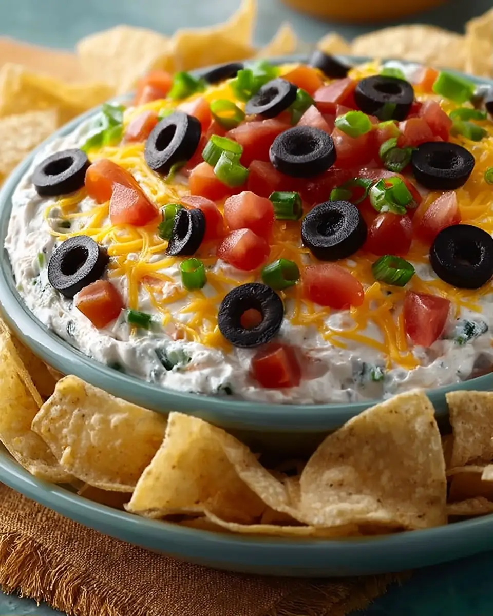 A delicious plate of Cold Creamy 4th of July Appetizer Fiesta Dip