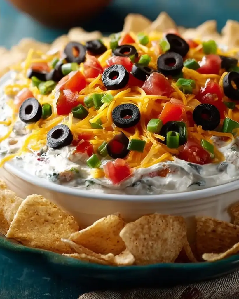 A delicious plate of Cold Creamy 4th of July Appetizer Fiesta Dip