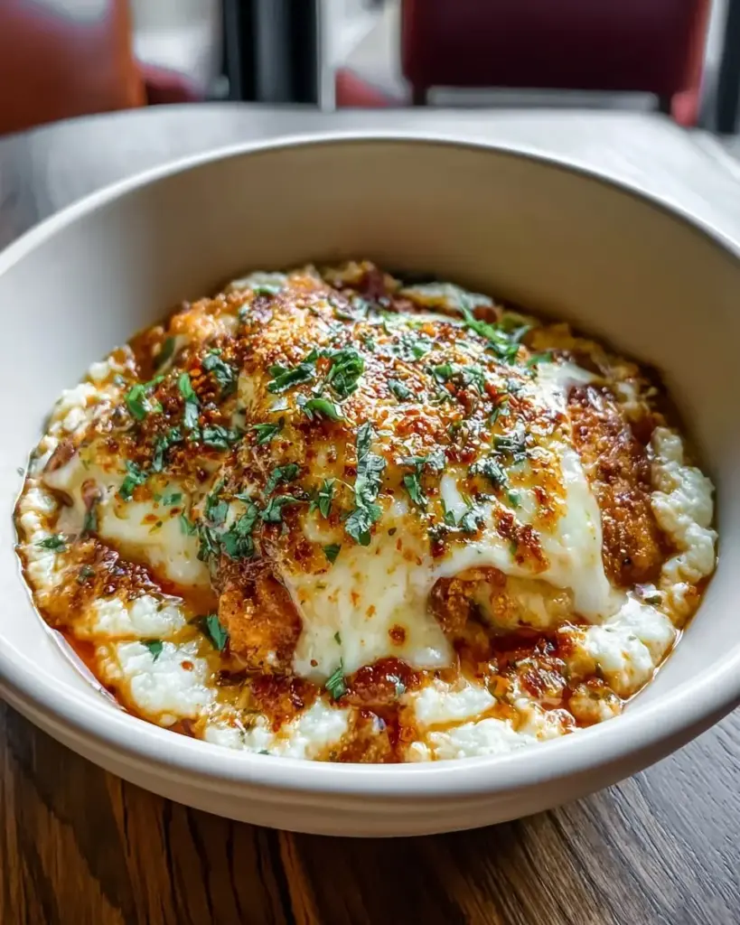 A delicious plate of Cottage Cheese Chicken Parm Bowl