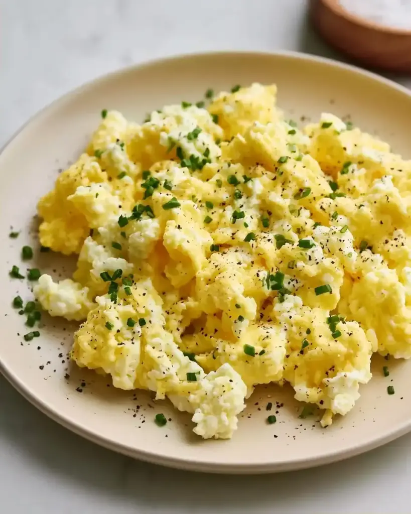 A delicious plate of Cottage Cheese Scrambled Eggs - FlirtyFood