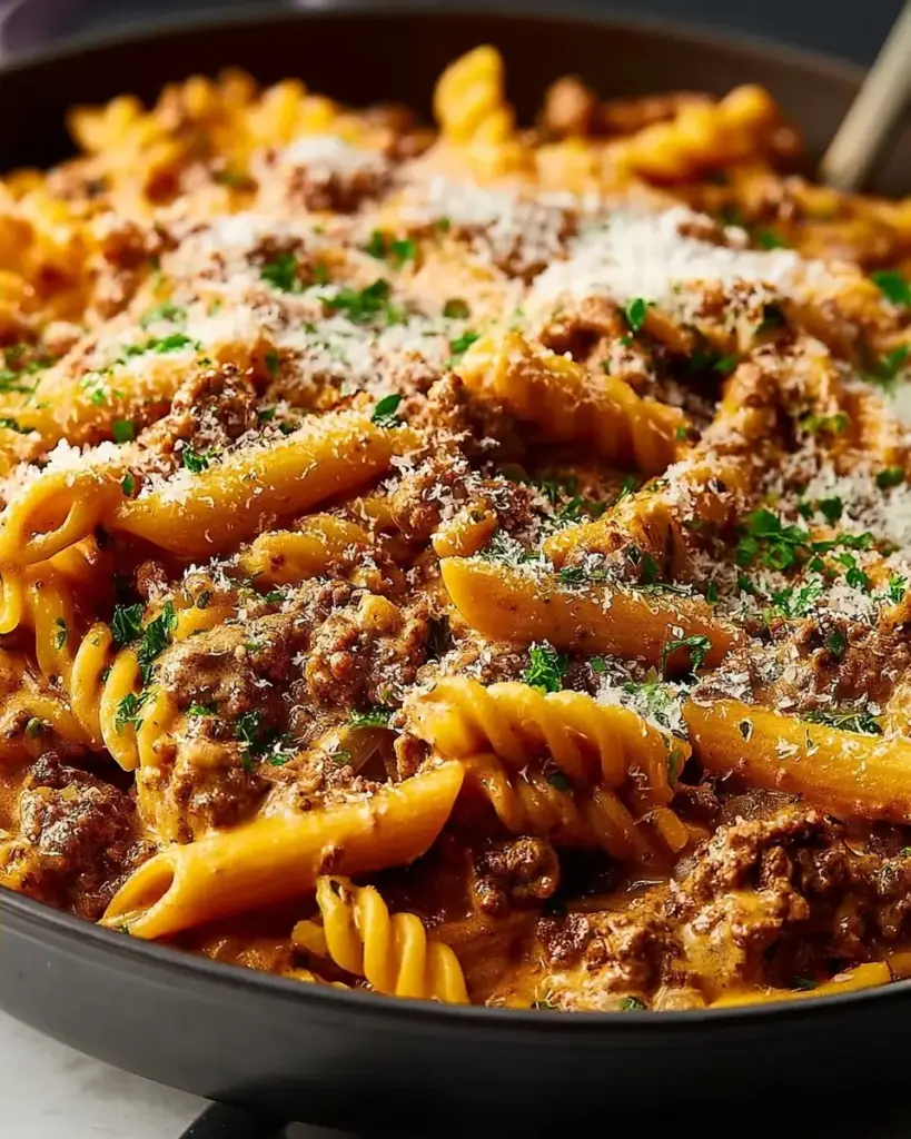 A delicious plate of Creamy Beef Pasta
