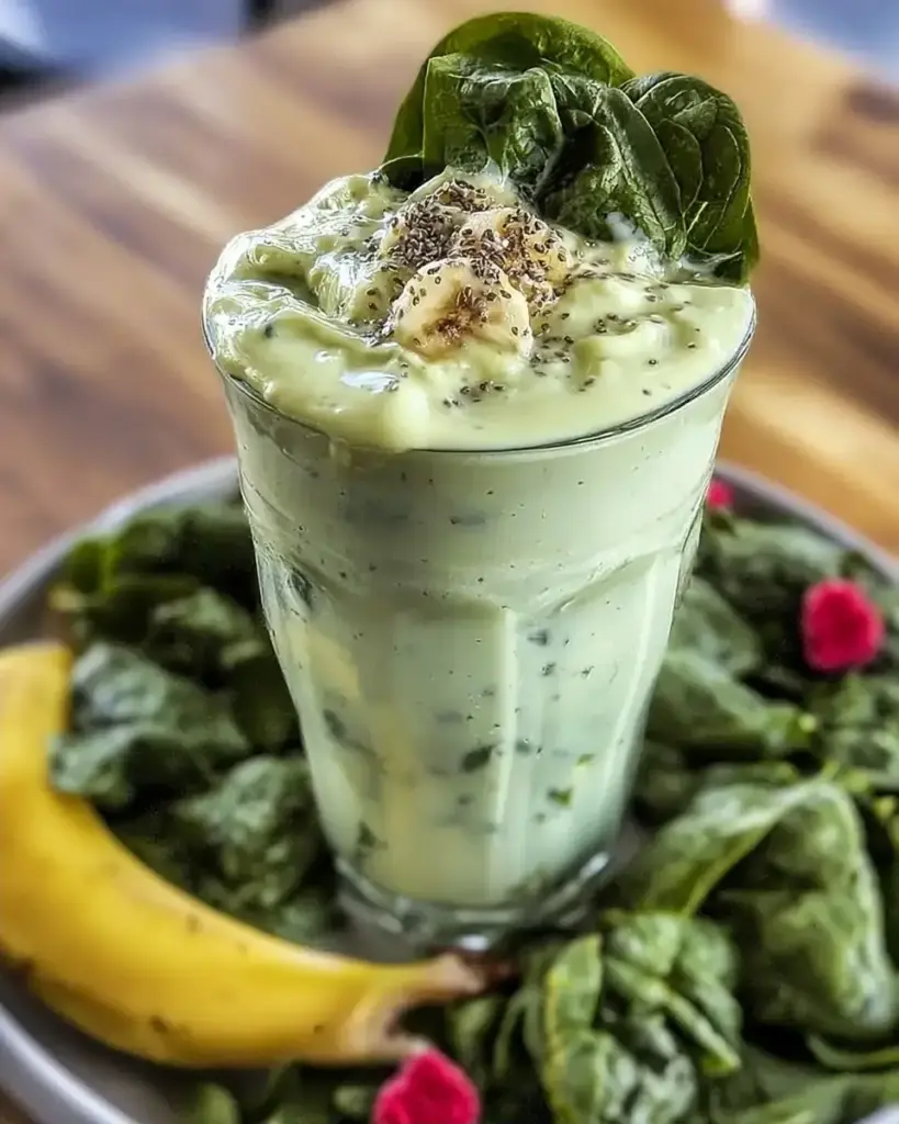 A delicious plate of Creamy Protein Smoothie Recipe Easy Healthy Breakfast with Banana and Spinach