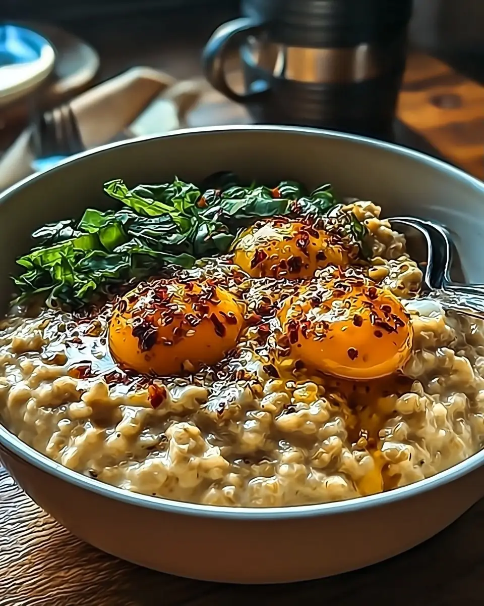 A delicious plate of Creamy Savory Oatmeal Bowl for a Cozy, Nutritious Start