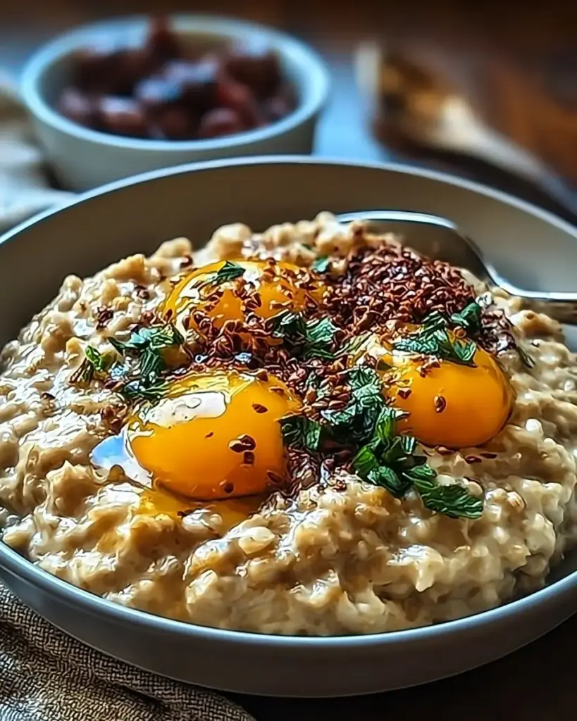 A delicious plate of Creamy Savory Oatmeal Bowl for a Cozy, Nutritious Start