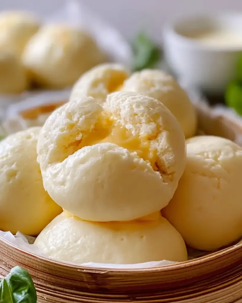 A delicious plate of Custard-Filled Fluffy Bao Buns