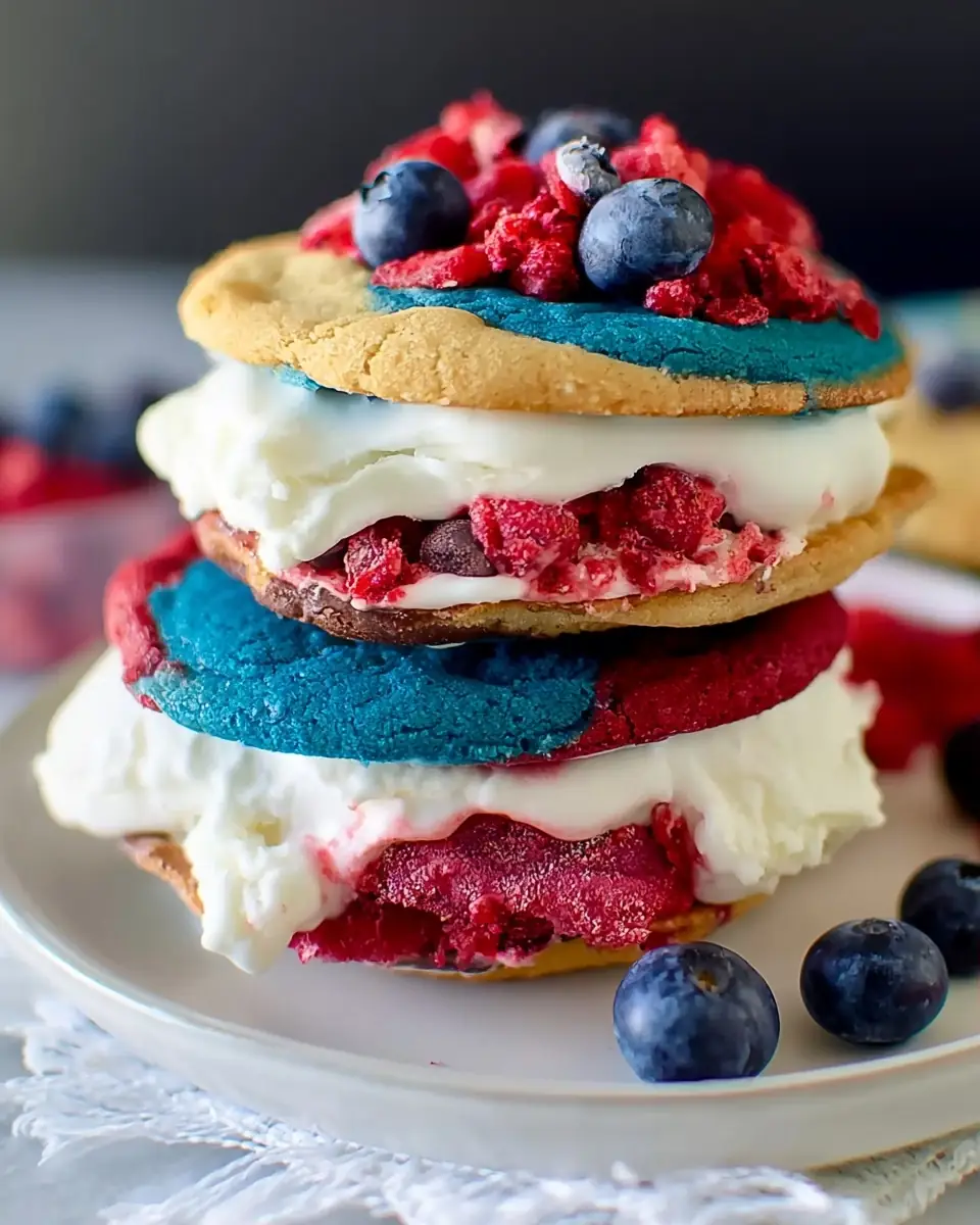 A delicious plate of Delicious Red, White & Blue Ice Cream Sandwiches for Summer Fun