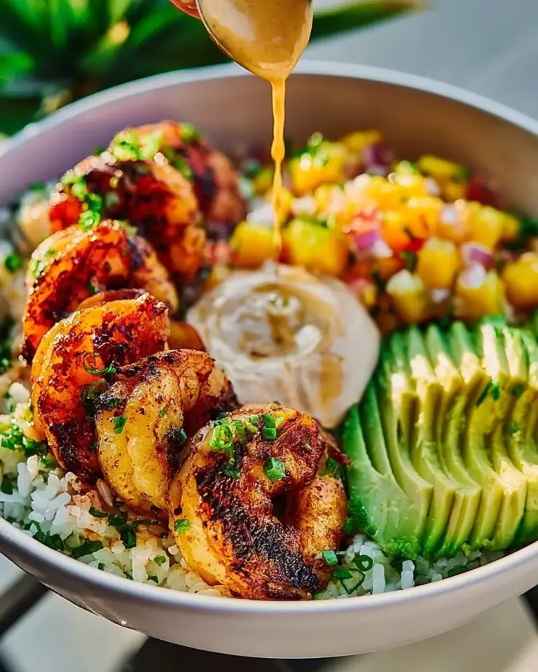 A delicious plate of Delicious Shrimp and Avocado Bowls with Mango Salsa Recipe