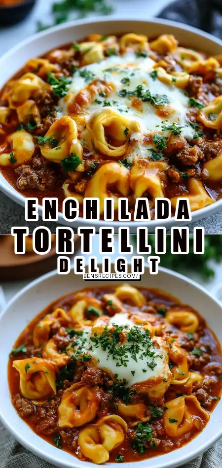Pinterest pin (Design 1) for Beef Enchilada Tortellini-Quick Family Meals