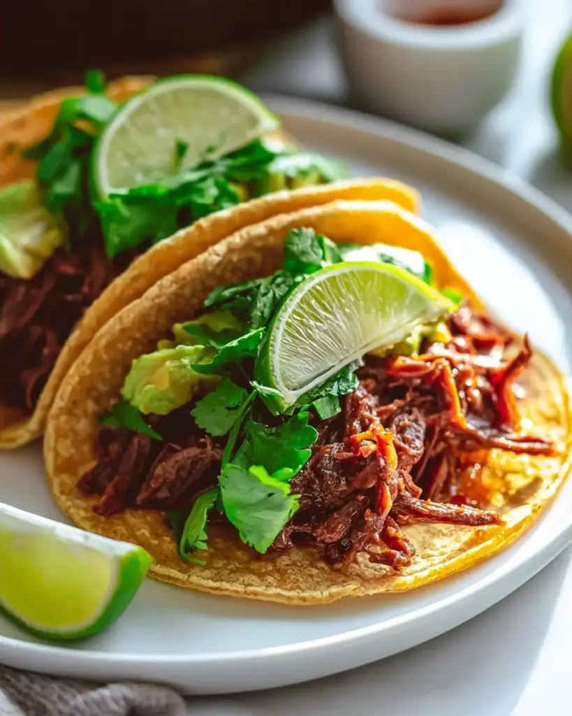 A delicious plate of Easy Crock Pot Shredded Beef Tacos – Slow Cooker Perfection