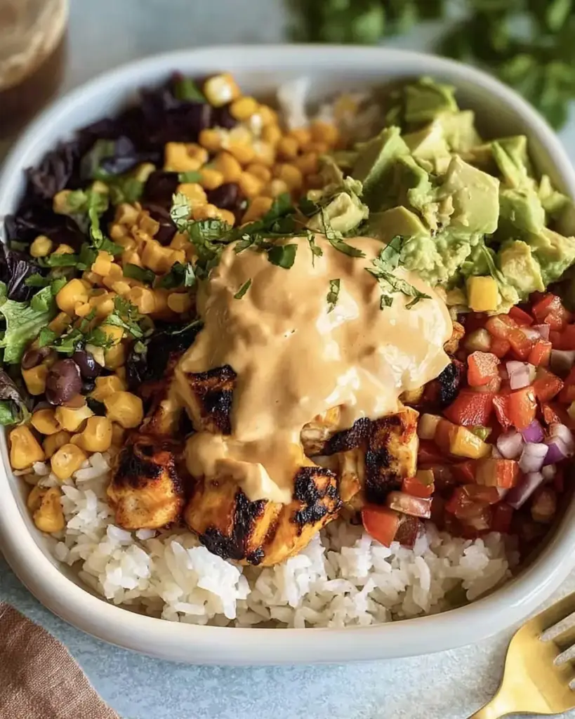 A delicious plate of Easy Southwest Chicken Burrito Bowls (Meal Prep)
