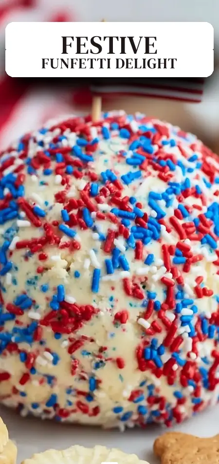 Pinterest pin (Design 2) for Patriotic Funfetti Cake Mix Cheese Ball