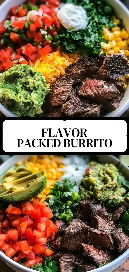 Pinterest pin (Design 3) for Loaded Steak Burrito Bowls – The Ultimate Flavor-Packed Dinner Bowl