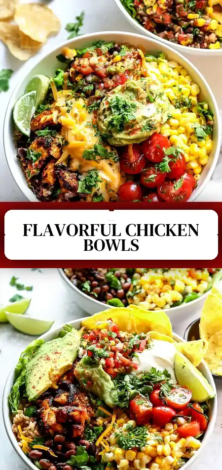 Pinterest pin (Design 3) for Chicken Burrito Bowls