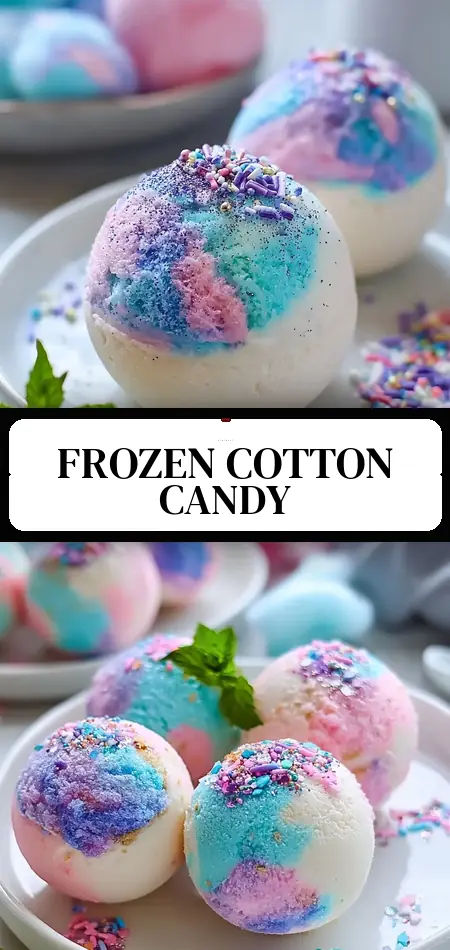 Pinterest pin (Design 3) for Easy No-Bake Frozen Cotton Candy Cheesecake Bombs Treat