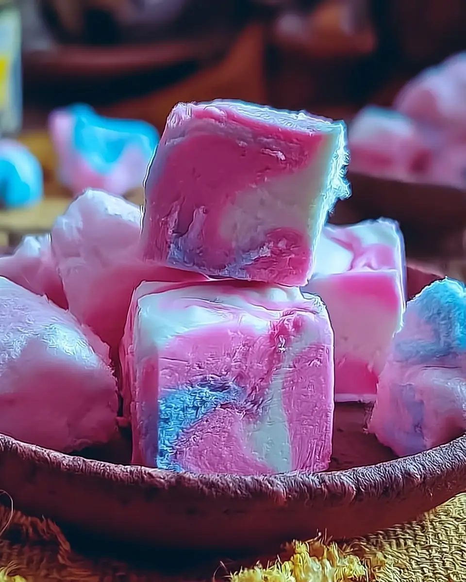 A delicious plate of Fluffy Cotton Candy Fudge