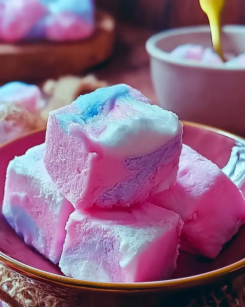 A delicious plate of Fluffy Cotton Candy Fudge