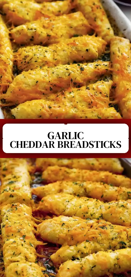 Pinterest pin (Design 3) for Cheesy Cheddar Garlic Breadsticks