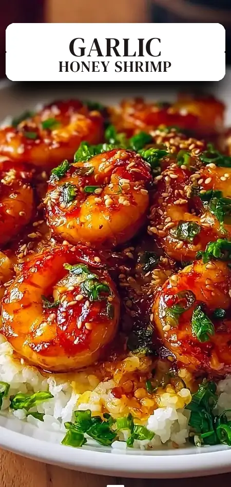 Pinterest pin (Design 2) for Honey Garlic Shrimp Bowls