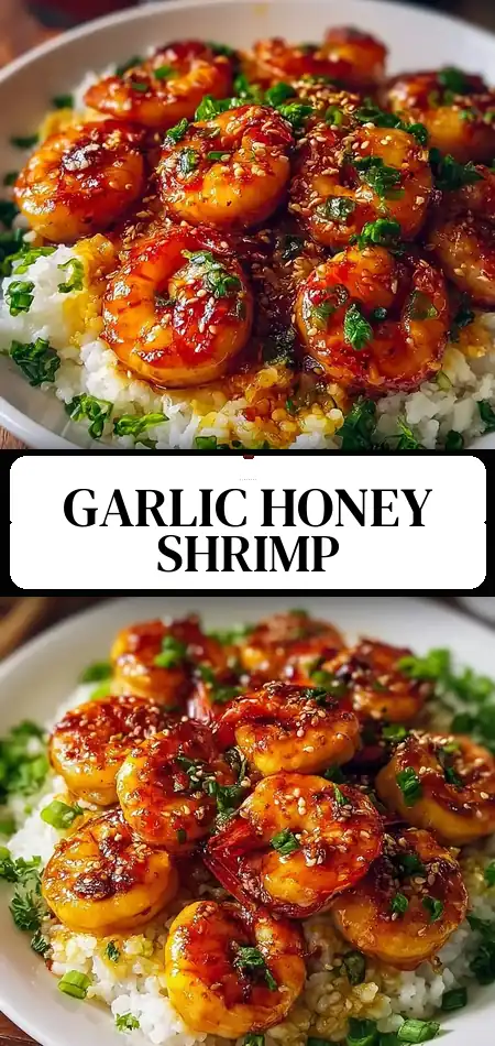 Pinterest pin (Design 3) for Honey Garlic Shrimp Bowls