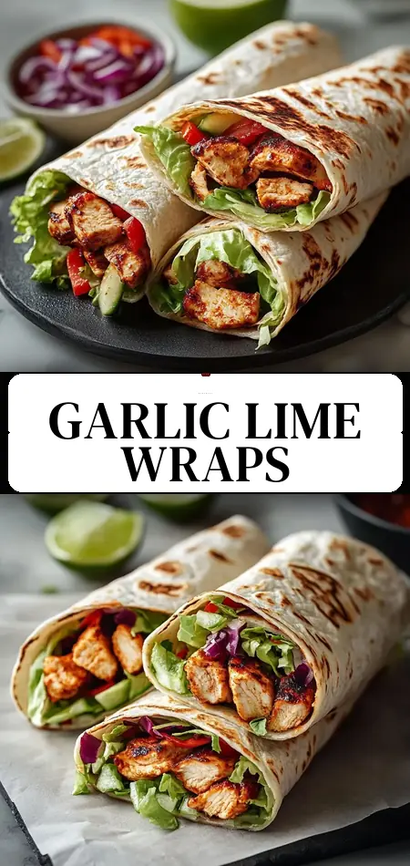 Pinterest pin (Design 3) for Spicy Garlic Lime Chicken Wraps