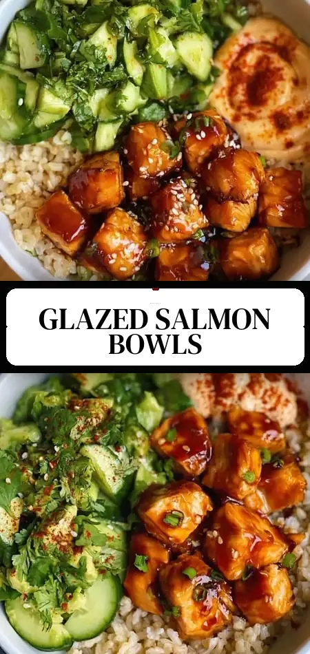 Pinterest pin (Design 3) for Honey Glazed Salmon Rice Bowls