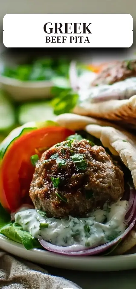 Pinterest pin (Design 2) for Easy Greek Beef Meatball Pita Wraps with Tzatziki